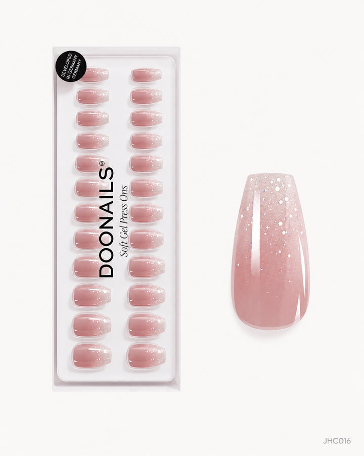 Rosa glitterombré – lång coffin – förpackning – JHC016