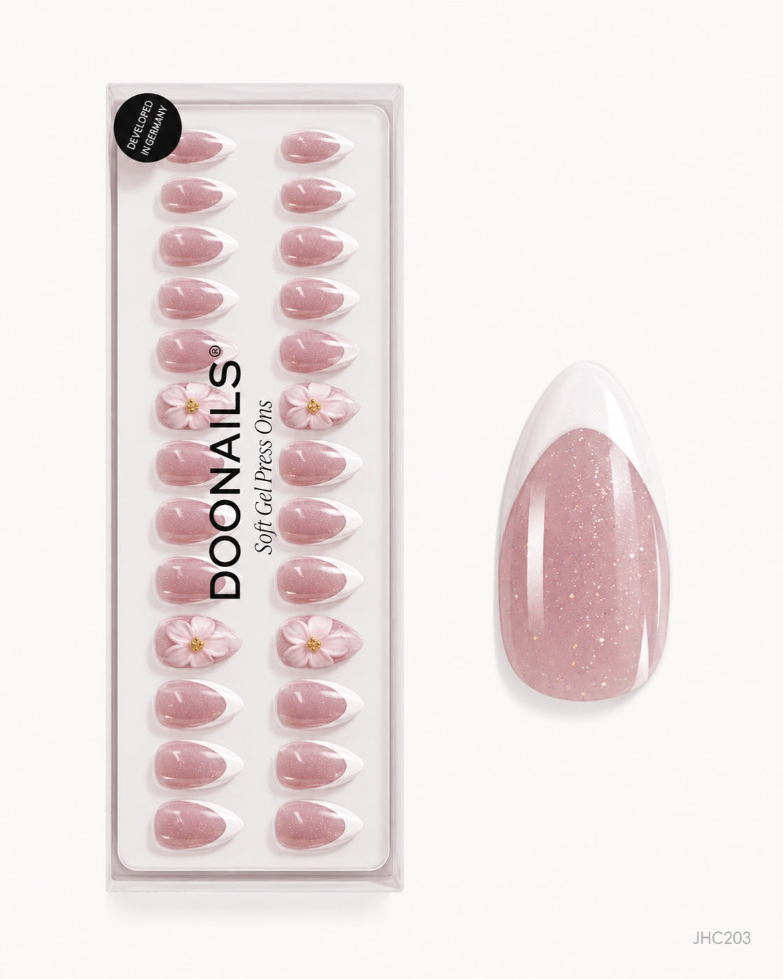 Vit fransk & rosa blommor – mellan mandel – förpackning – JHC203