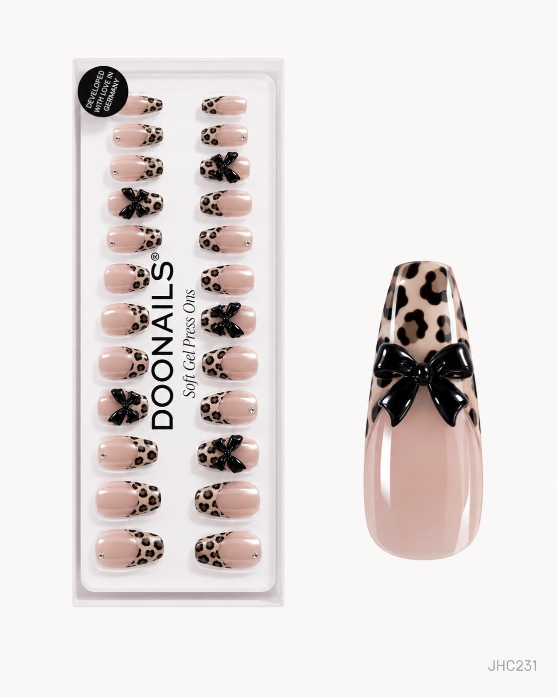Leopard & svarta rosetter – lång coffin – förpackning – JHC231