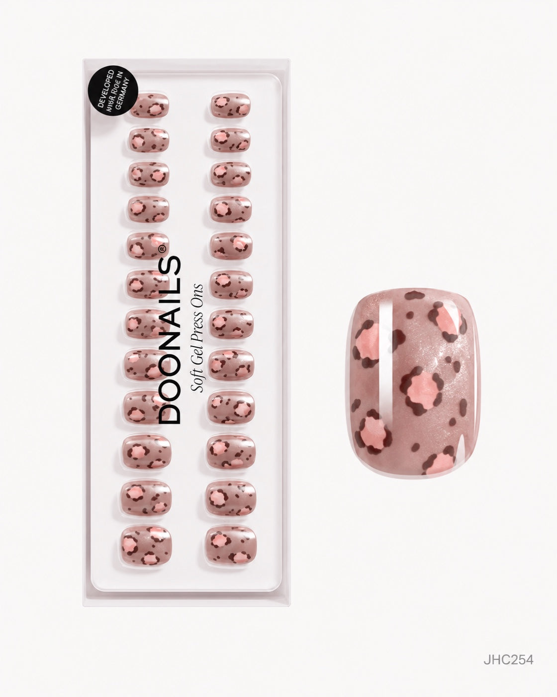 Rosa leopard – kort fyrkantig – förpackning – JHC254