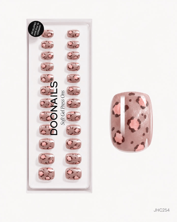 Rosa leopard – kort fyrkantig – förpackning – JHC254