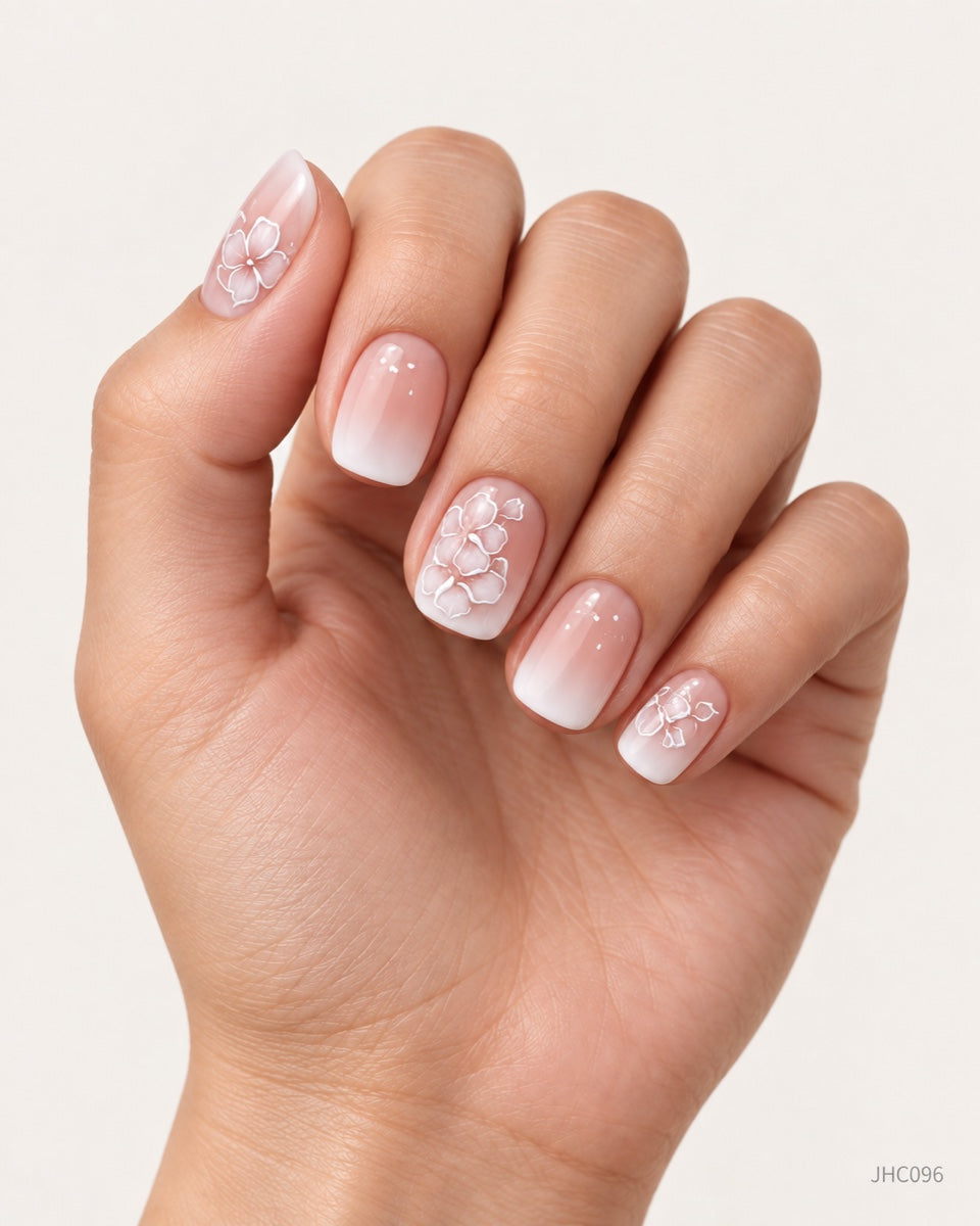 Vit ombré & blomster – kort fyrkantig – JHC096