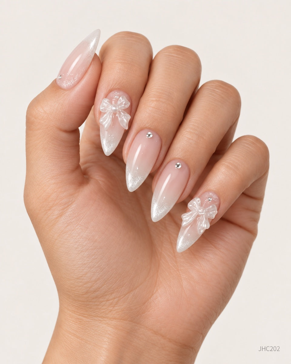 Vit ombré & rosetter – Lång mandel – JHC202